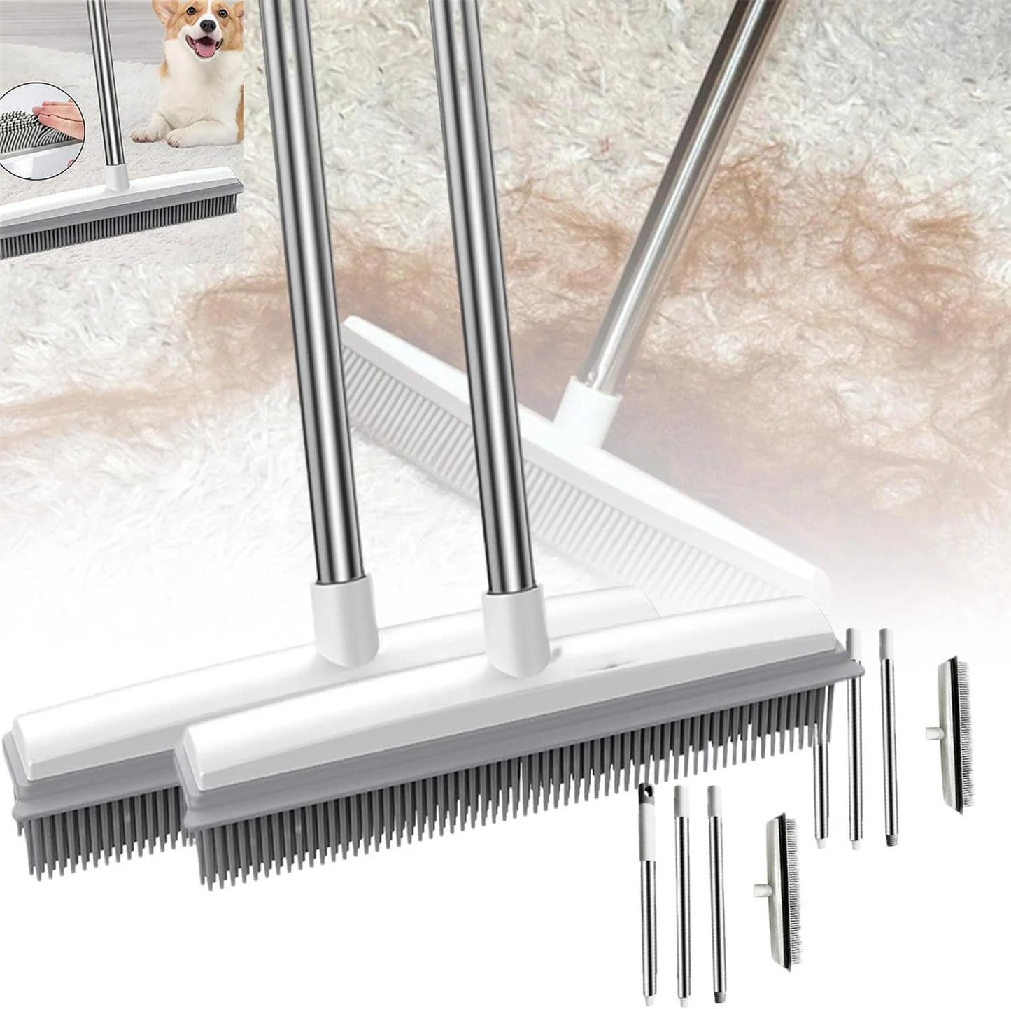 Broomwiz Pet Hair Removal, Broomwiz Carpet Scrubber, Petibo Pet Broom, Multifunctional Rubber Cat and Dog Hair Brooms (1 Pcs)