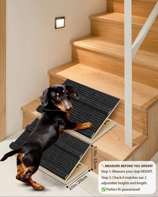 Foldable Wooden Dog Ramp for Stairs, Upgraded Non-Slip Dog ramps, 2 Packs for Small or Medium Dogs and Cats๏ผ Step and Stair for Injured and Elderly Pets๏ผNo Installation Required๏ผ