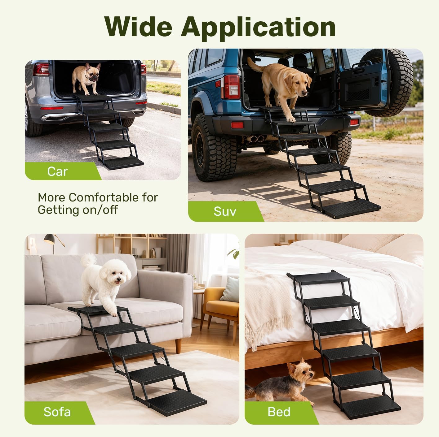 Foldable Dog Car Steps - Upgraded Non-Slip Pet Stairs for Large Dogs, Portable Metal Frame Dog Ramps for High SUV, Truck and Cars, Lightweight Pet Ladder with High Load-Bearing Capacity (6 Steps)