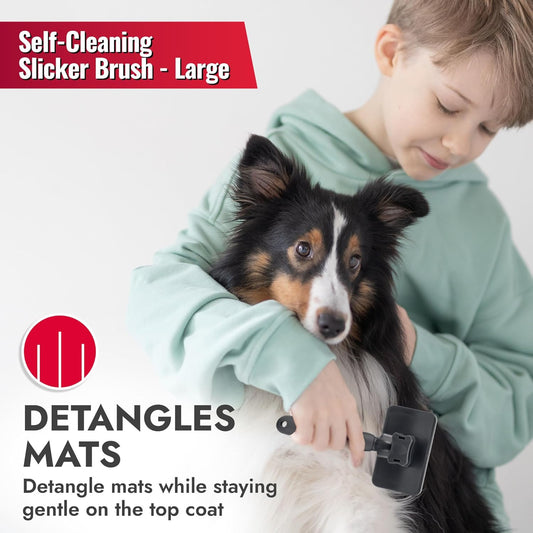 KONG Double-Sided Rake & Deshedding Tool – Detangling & Shedding Control, Rounded Metal Tips, Non-Slip Grip, for Medium to Large Dogs with Medium to Long Coats, Red/Gray