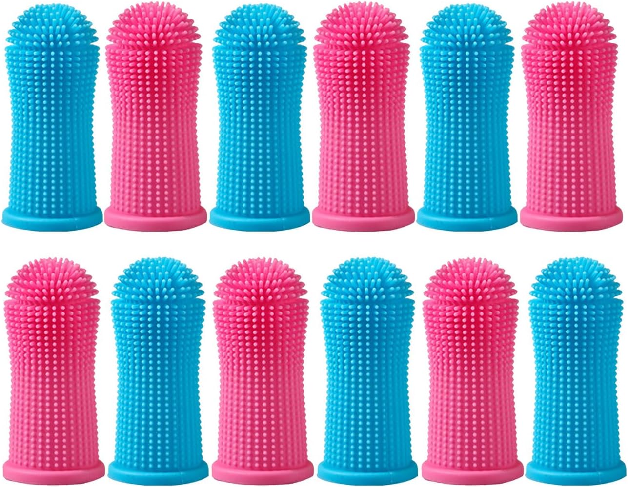 12 Pack Food Grade Silicone Finger Pet Toothbrushes Kit for Dogs Cats Dental Care Teeth Cleaning 360° Dog Finger Toothbrush