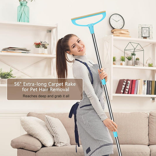 Carpet Rake for Pet Hair Removal, Pet Hair Removal Tool Set of 2, 56” Long Handle Carpet Pet Hair Removal Carpet Scraper Dog Cat Hair Remover for Sofa, Couch, Car, Rug,Stairs