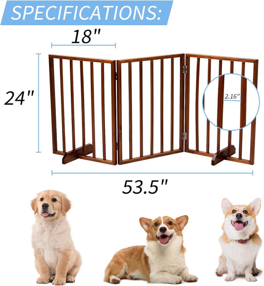 Dog Gates for Doorways, 4 Panels Pet Gate, Freestanding Dog Gate, Pet Barrier, Hinged Joints, 2 Support Feet, 24"x75", Mordern Minimalist Style, Puppy Fence Indoor for Doorway, Stairs, Halls, Brown