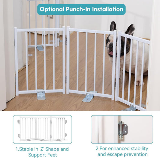 No Pawblems Free Standing Short Dog Gate, 16.5'' Tall Foldable Dog Fence for Indoor & Outdoor, Up to 72 Inch Extra Wide Puppy Gate for Stairs, Hallways, Doorways, Deck, Yard (White, 6 Panels)