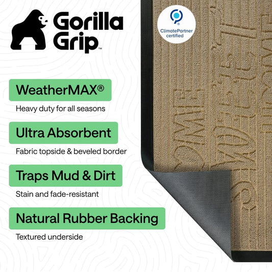 GORILLA GRIP 100% Waterproof All-Season WeatherMAX Doormat US Designed Natural Rubber, Stain and Fade Resistant, Low Profile Indoor Outdoor Door Mats, Easy Clean Patio Mat, 29x17, Stone Paws - Colors A