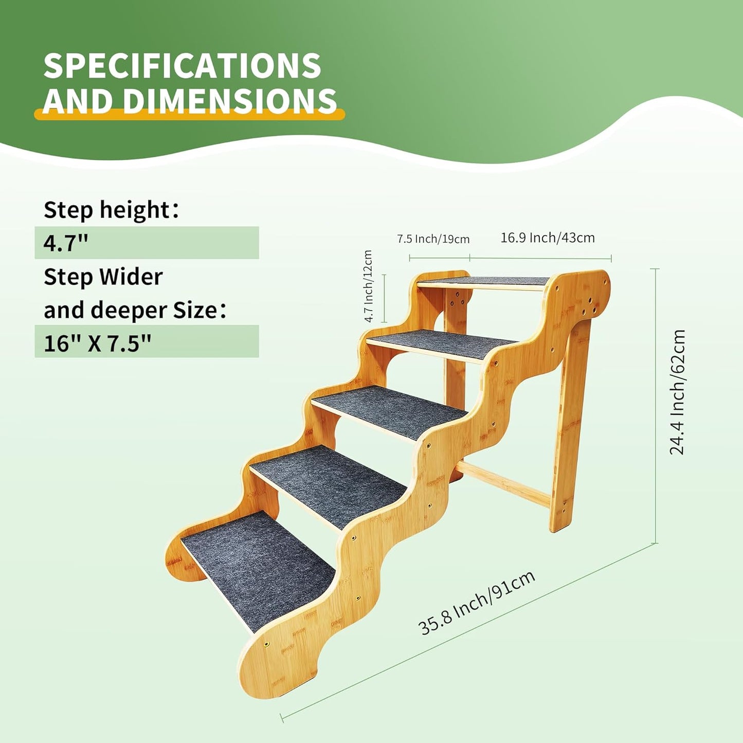Dog Stairs for Small Dogs,3-Step Bamboo Wooden Dog/Pet/Cat Steps Ramp for Couch Sofa,Bed and Car, Can Support Weighing Up to 160 LB,
