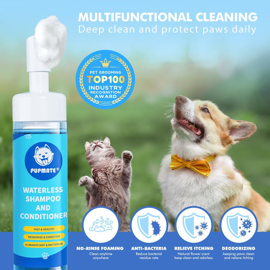 Paw Cleaner for Dogs & Cats,No-Rinse Foaming Dog Paw Cleaner Washer Cleanser,Hypoallergenic & pH-Balanced, 7 fl oz, with Scrubber Brush,Safe for Small, Medium & Large Pet, Puppy Clean Paws