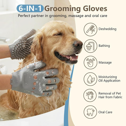 Pet Grooming Gloves for Cats & Dogs, Silicone Pet Hair Removal Glove for Bathing, Shedding & Massage, Gentle Cat & Dog Grooming Glove for Long & Short Hair Pets(Grey-Large)