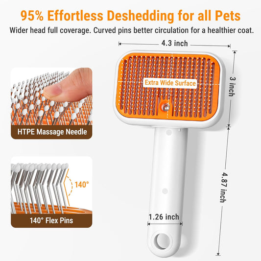 3-in-1 Pet Grooming Brush with Cool Mist & Self-Cleaning Deshedding Tool for Dogs Cats, Extra Wide Comb, Visible Water Window, Gentle for All Coats & Sensitive Skin - Ideal for Spring Shedding