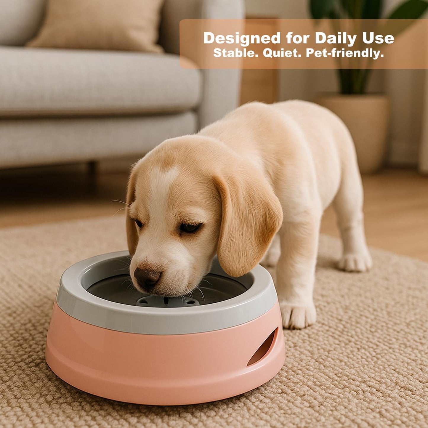 Pets No-Spill Slobber Stopper Water Bowl,Splash Proof Drinking Bowl for Home and Travel,No Messy No Drip No Sloppy Water Bowl for Sm-Med Dogs/Cats/Pets 25OZ