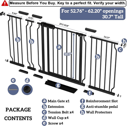Extra Wide Baby Gates for Doorways 71.65"-85.82" Extra Wide Baby Gate Dog gate Pressure Mounted No Drilling with Walk-Through, Auto-Close & Dual-Direction Swing for Large Wide Opening Black