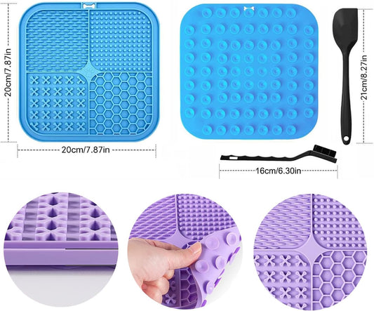 Lick Mat for Dogs Cats, 7.9" Large Licking Pad, Food Grade Silicone Slow Feeder Mat with Strong Suction Cups, Anxiety Relief Lick Pad for Bathing Grooming Training, 4 Pack