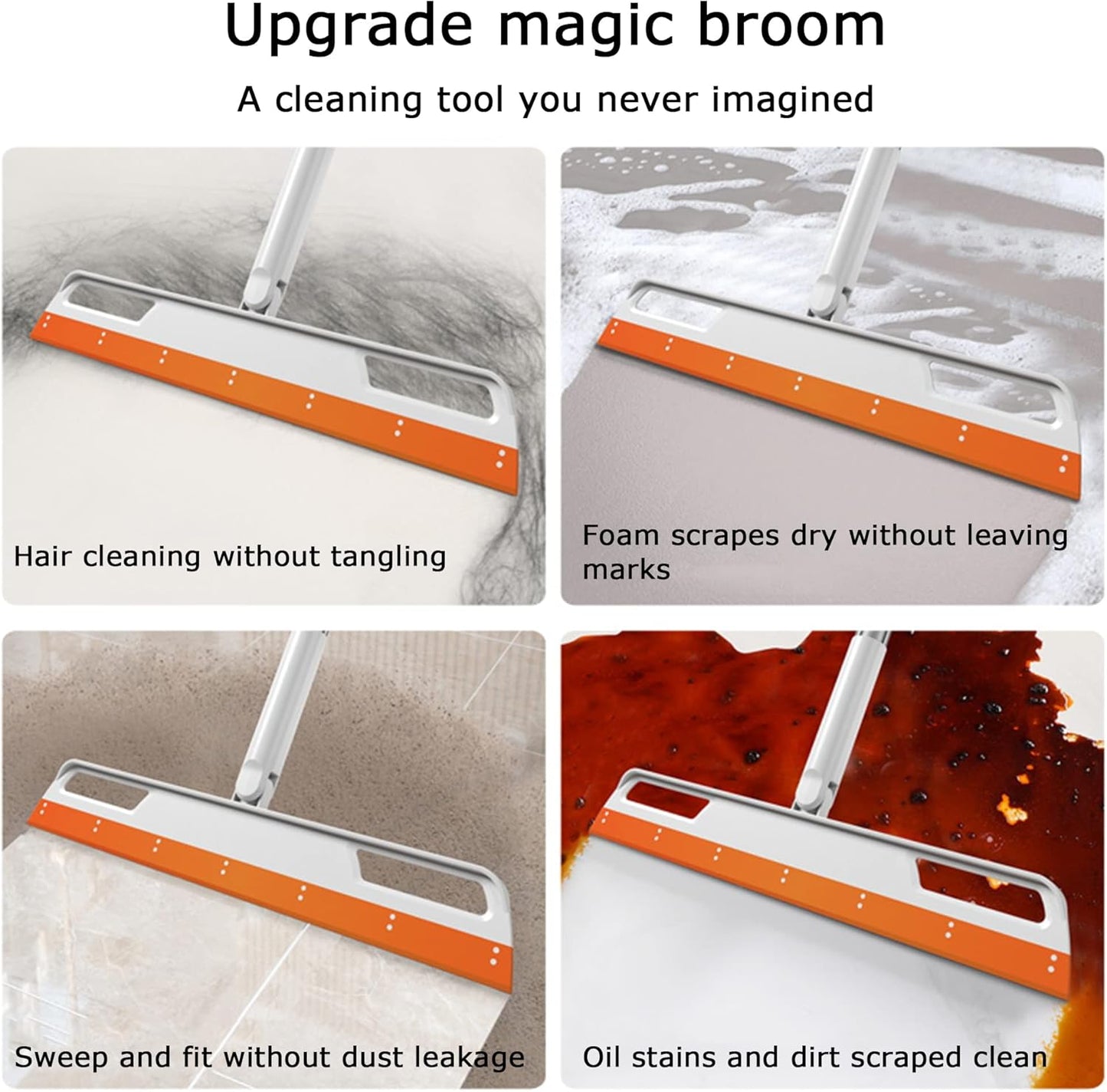 Rubber Air Broom Multifunction Silicone Floor Squeegee, Air Broom for Floor with 56" Long Handle, 4-in-1 Rubber Sweeper for Dirt, Liquids, Pet Hair, Tile Hardwood Floors, Carpet, Living Room (Purple)