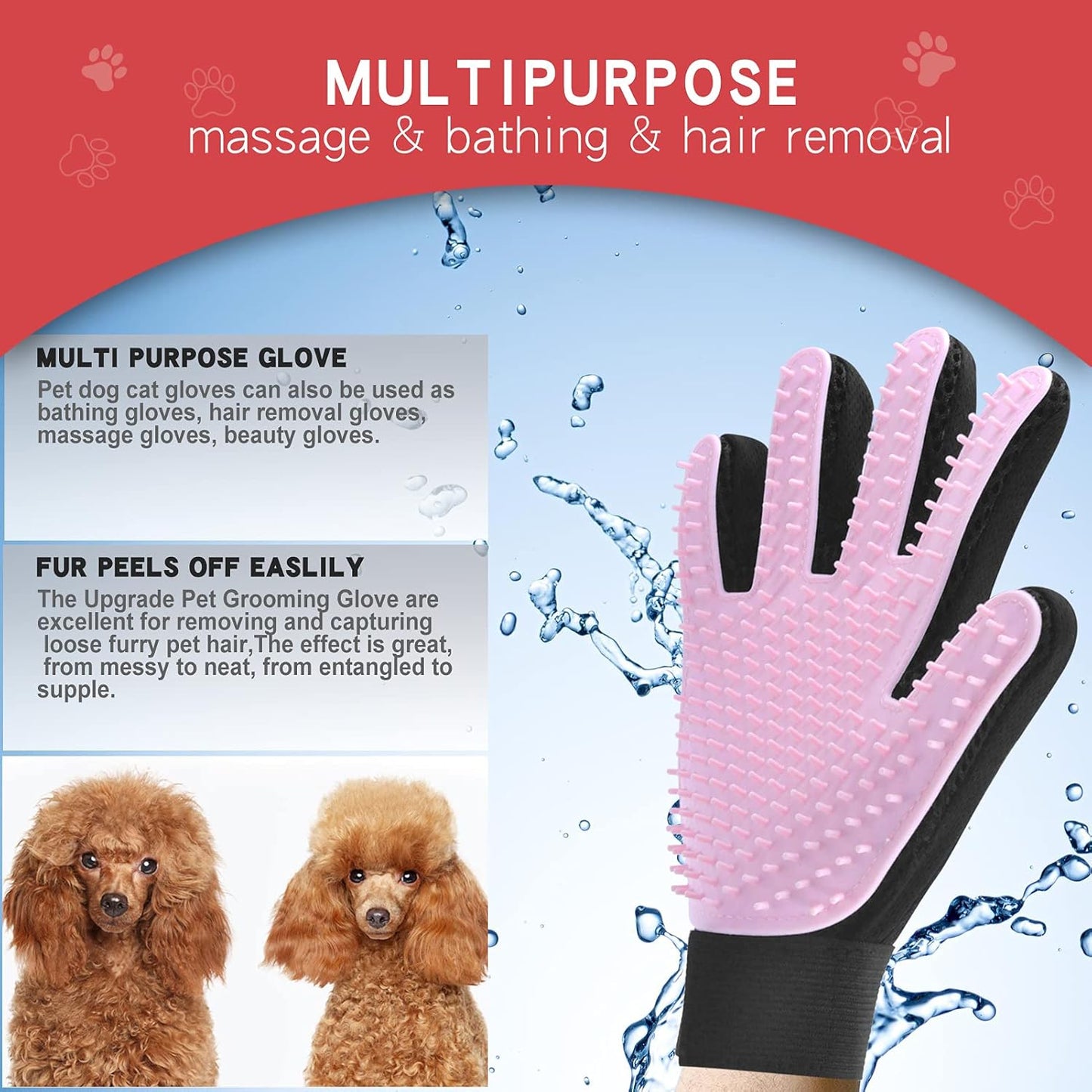 GOESWELL Double-Sided Undercoat Rake for Pet Grooming - Shedding and Dematting Comb with Grooming Glove (Blue 2 Pack)