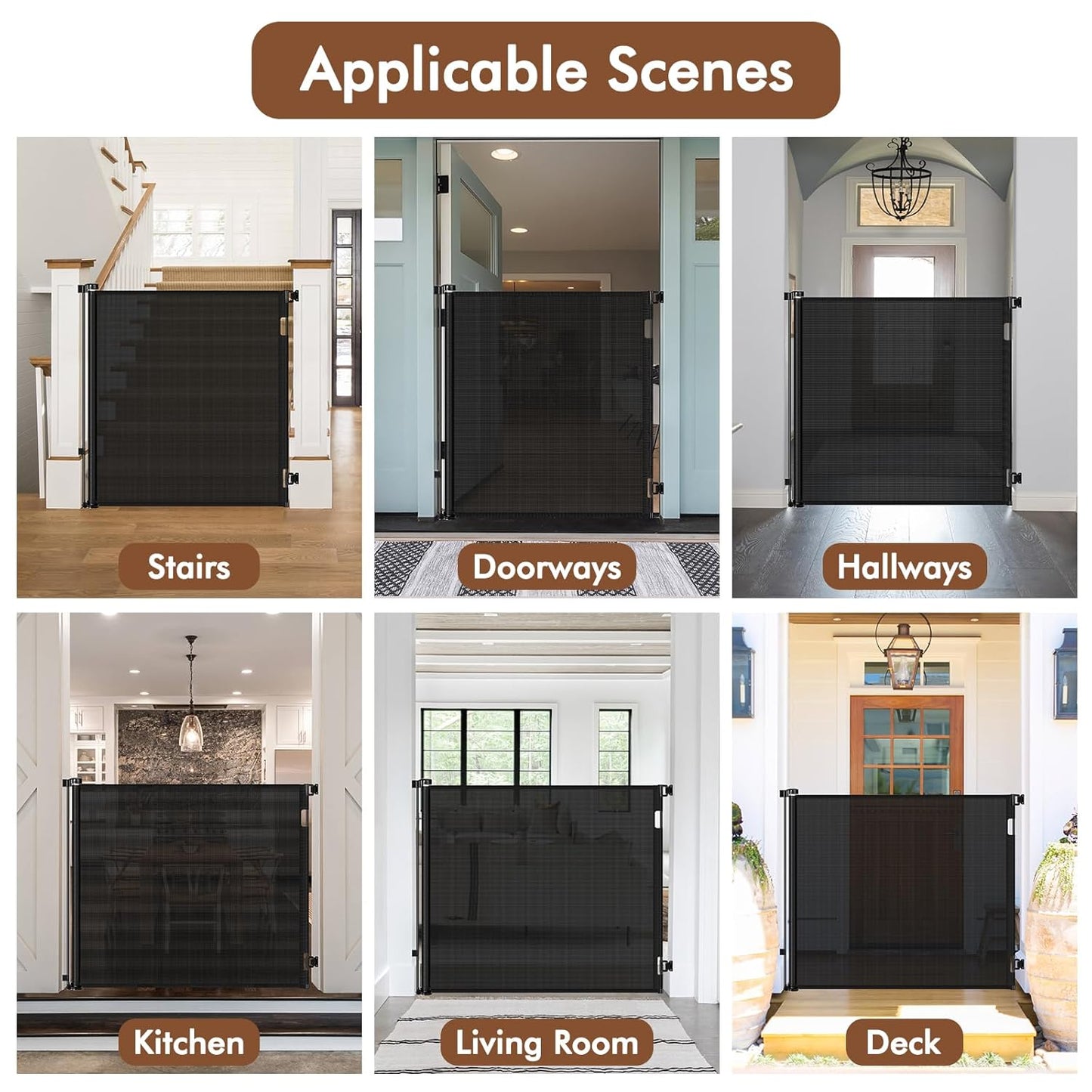 48" Tall X 135" Extra Wide Retractable Baby Gates for Large Openings, Extra Tall Dog Gates for Doorways Large Baby Gate Mesh Gate Cat Gate - Upgraded Height to Prevent Jumping Over, Black