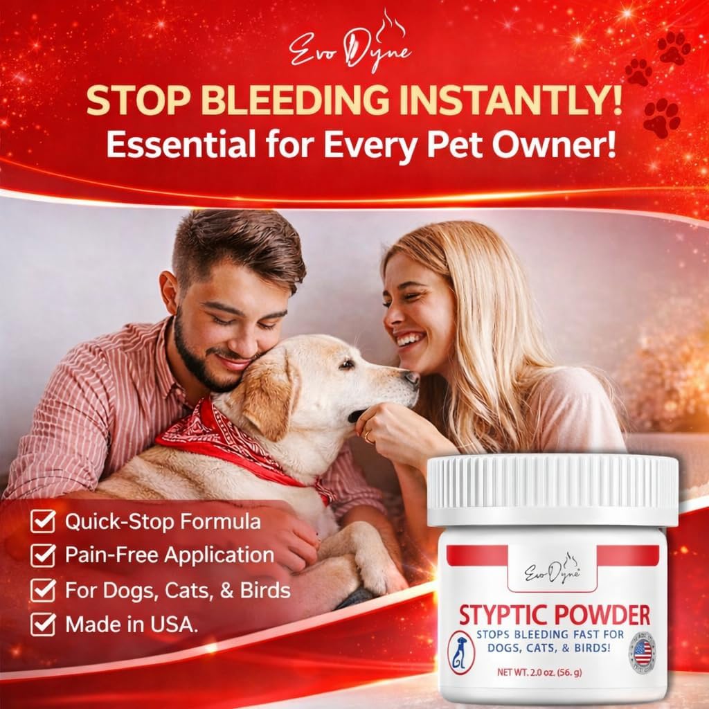 Styptic Powder for Dogs, Cats, and Birds (2 oz) by Evo Dyne | Fast-Acting Blood Stop for Pets | Quick Stop Bleeding Powder for Dog Nail Clipping, Grooming, Cuts and More (1-Pack)