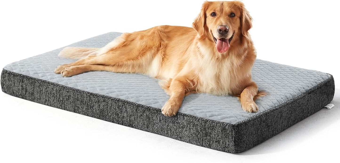 JOEJOY XL Dog Beds Large Sized Dog, Orthopedic Big Dogs Crate Bed with Washable Removable Cover, Extra Thick Egg-Crate Memory Foam Pet Beds up to 80 lbs, Grey, 41"x27"