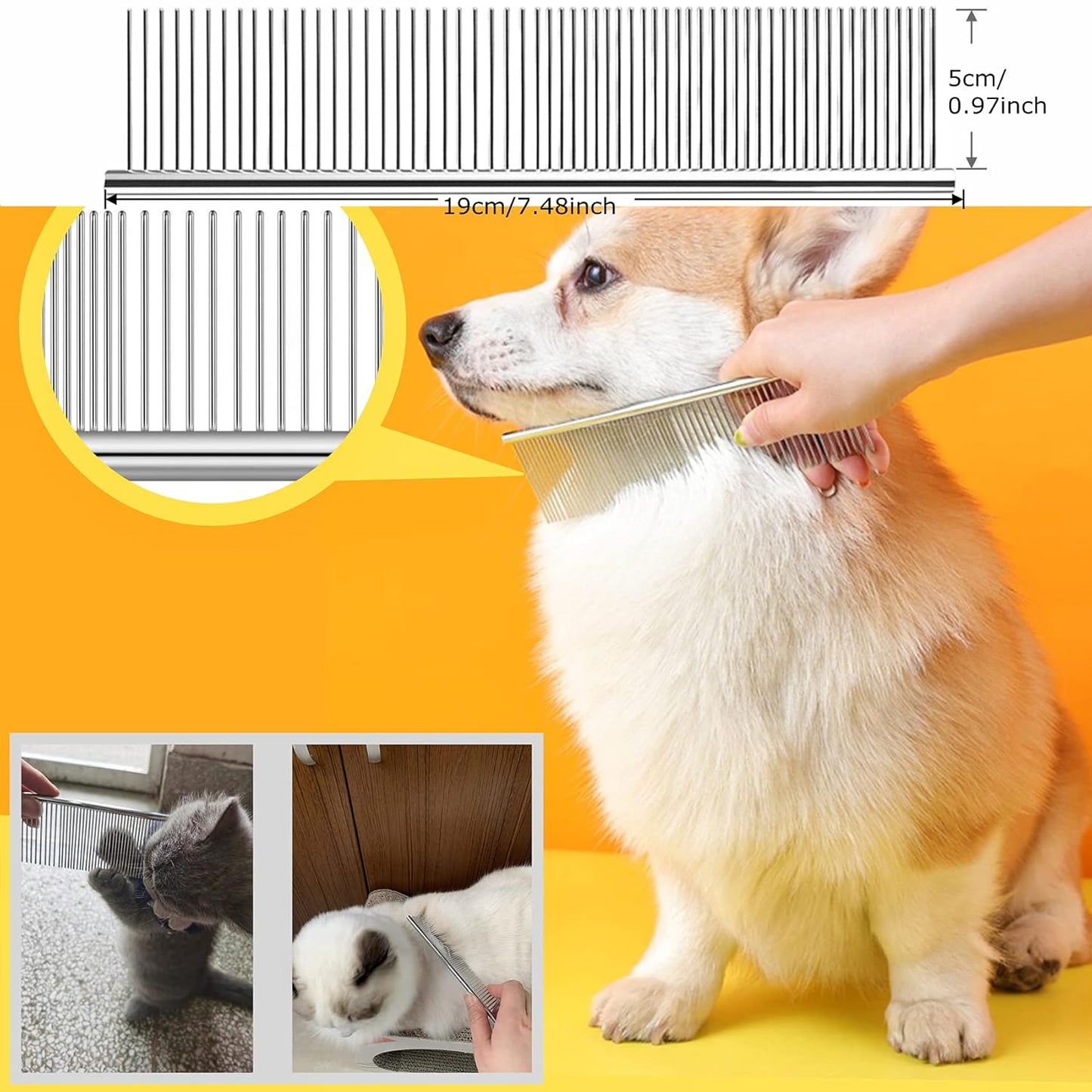 Grooming Rake Undercoat Brush for Dogs Long Hair, Long Tooth Undercoat Rake + Stainless Steel Dog Comb, Deshedding Tool Set for Husky Long-haired Cats