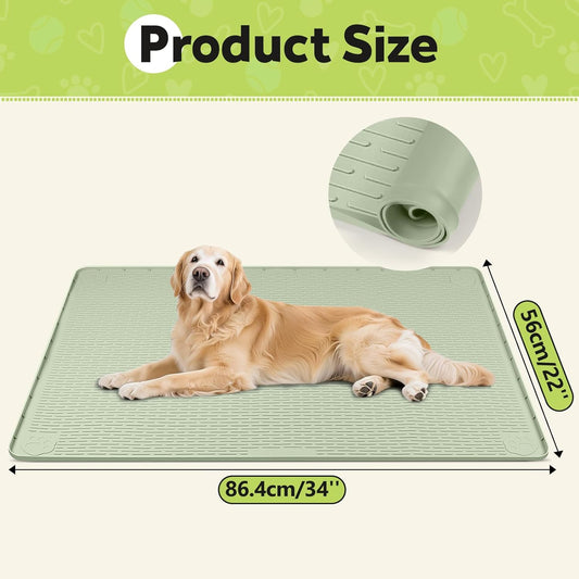 Silicone Dog Crate Mat, 50"x35" Under Dog Crate Kennel Pad with Raised Edge, Washable Dogs Bed Mat, Waterproof, Leakproof, Protect Floors (Green)