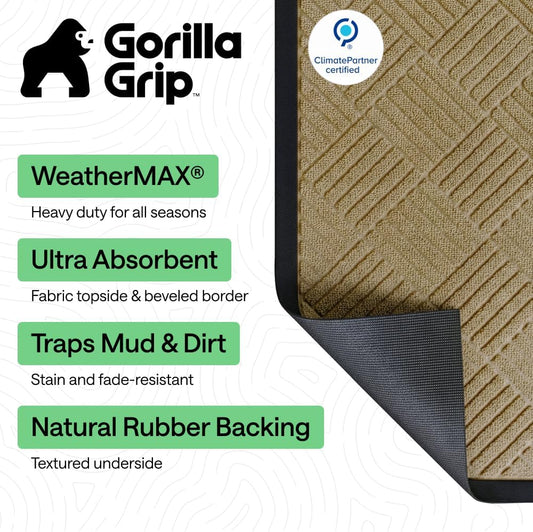 GORILLA GRIP 100% Waterproof All-Season WeatherMAX Doormat US Designed Natural Rubber, Stain and Fade Resistant, Low Profile Indoor Outdoor Door Mats, Easy Clean Patio Mat, 29x17, Stone Paws - Colors B