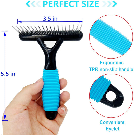 Undercoat Rake for Dogs, Designed for Breeds with Medium to Long Undercoats,Long & Short Stainless Steel Teeth, Safe Dematting Comb for Easy Mats & Tangles Removing