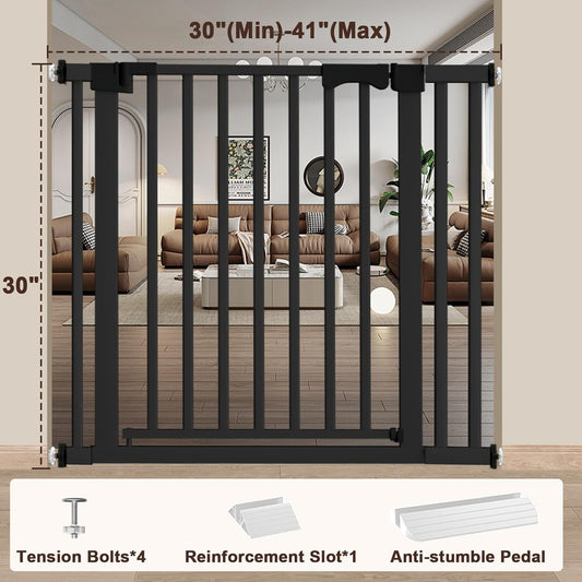 30"-62.5" Extra Wide Baby Gate for Doorways/Hallways,Pressure-Mounted Dog Gate Indoor for Stairs, Auto Close Pet Door for Child/pet Proof Safety, No Need Drilling, White