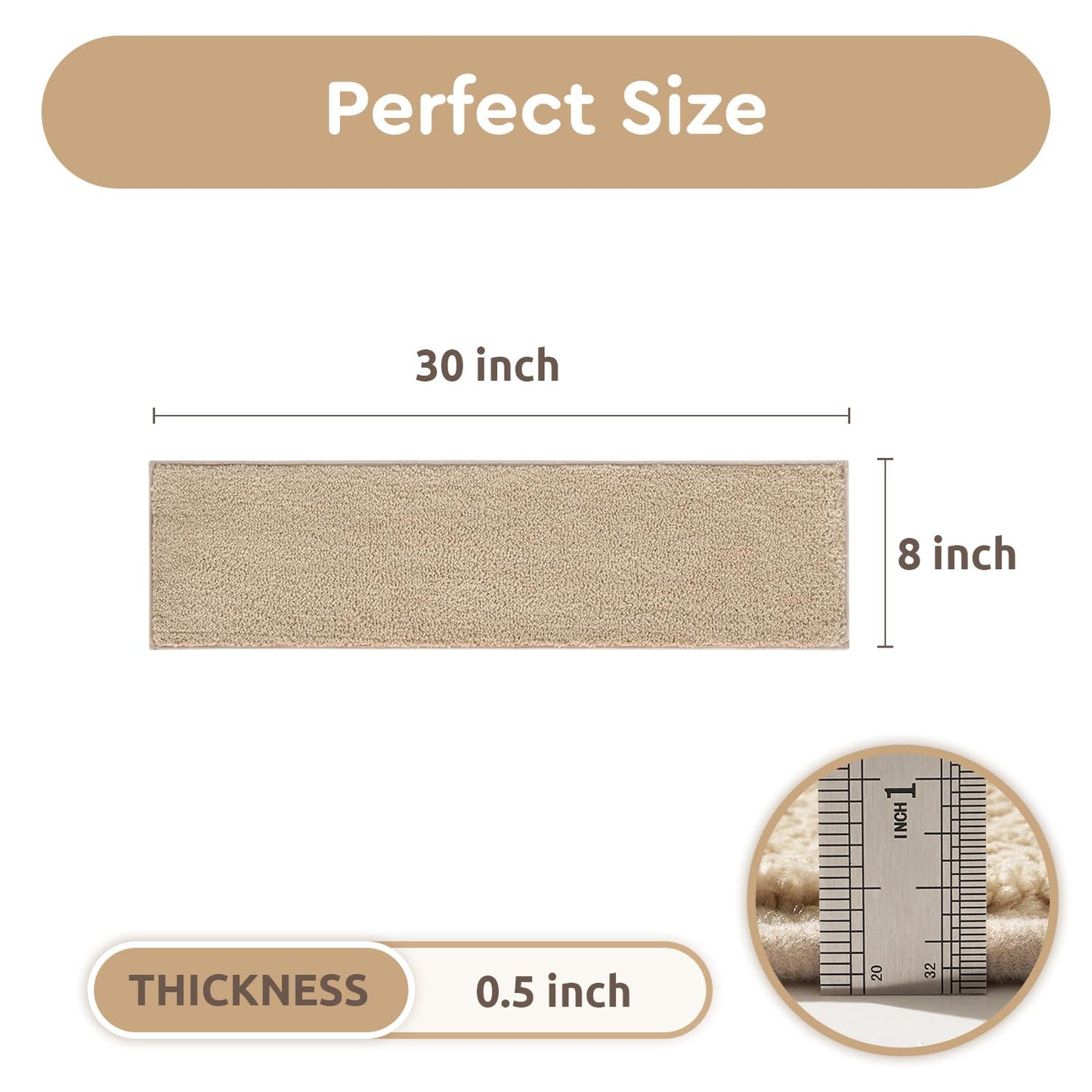 tchdio Stair Treads Landing Mat Non Slip, Soft Stair Treads for Wooden Steps Indoor, Stair Carpet Treads Reusable Adhesive for Kids Elders and Pets, Washable Stair Rugs Stair Runner 31"x31" Beige