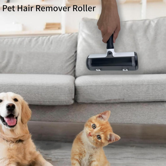 Wokaku Roller Pet Hair Remover Lint Brush with Self-Cleaning Fur Bin and Ergonomic Handle for Furniture Couch Carpet Car Seat Bedding Clothes Multi-Surface Dog Cat Hair Removal Tool