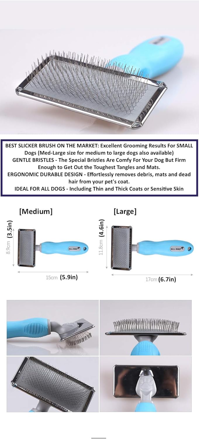 Slicker Brush for Dogs and Cats - Pet Grooming Dematting Brush Easily Removes Mats and Tangles from the Pet’s Coat - Works as an Undercoat Rake for Loose Fur - For Long and Short Haired Pets (Med-Lrg)
