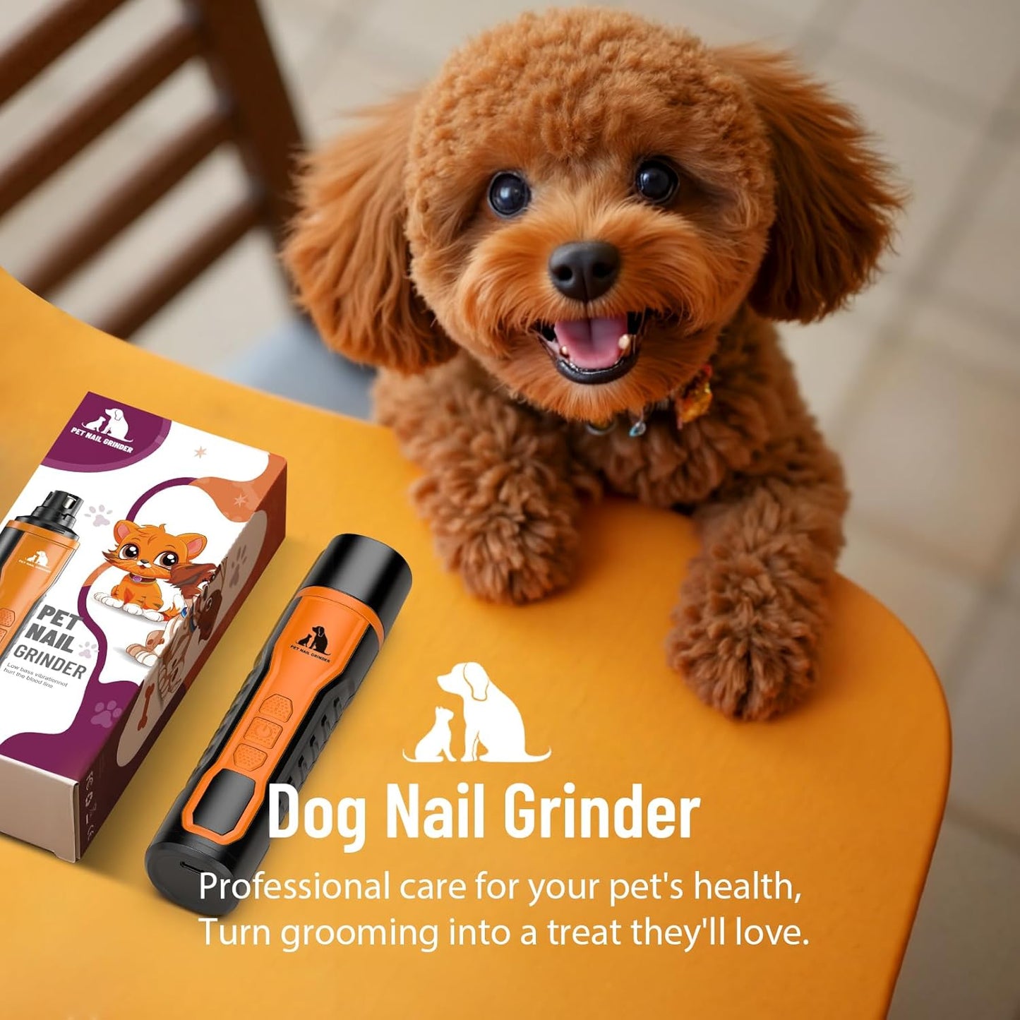 Electric Dog Nail Grinder: 5-Speed Quiet Dog Nail Trimmer with LED Light, Adjustable Safety Guard, Rechargeable Cordless Design for Small to Large Dogs & Cats(Black)