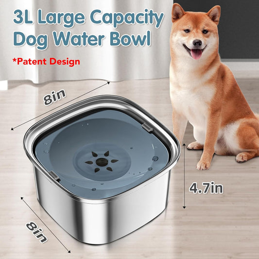 UPSKY 3L Dog Water Bowl 101oz Stainless Steel No Spill Large Capacity Dog Food Water Bowl Slow Water Feeder, Spill Proof Pet Water Dispenser Vehicle Carried Travel Water Bowl