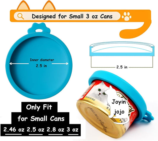 Joyinjojo Cat Food Can Lids with Cat Food Spoon, 4 Pack Small Silicone Pet Food Can Covers Lids for Cat Food Cans 3 oz, Multi-Functional Cat Spoon Can Opener Spatula for Canned Wet Food
