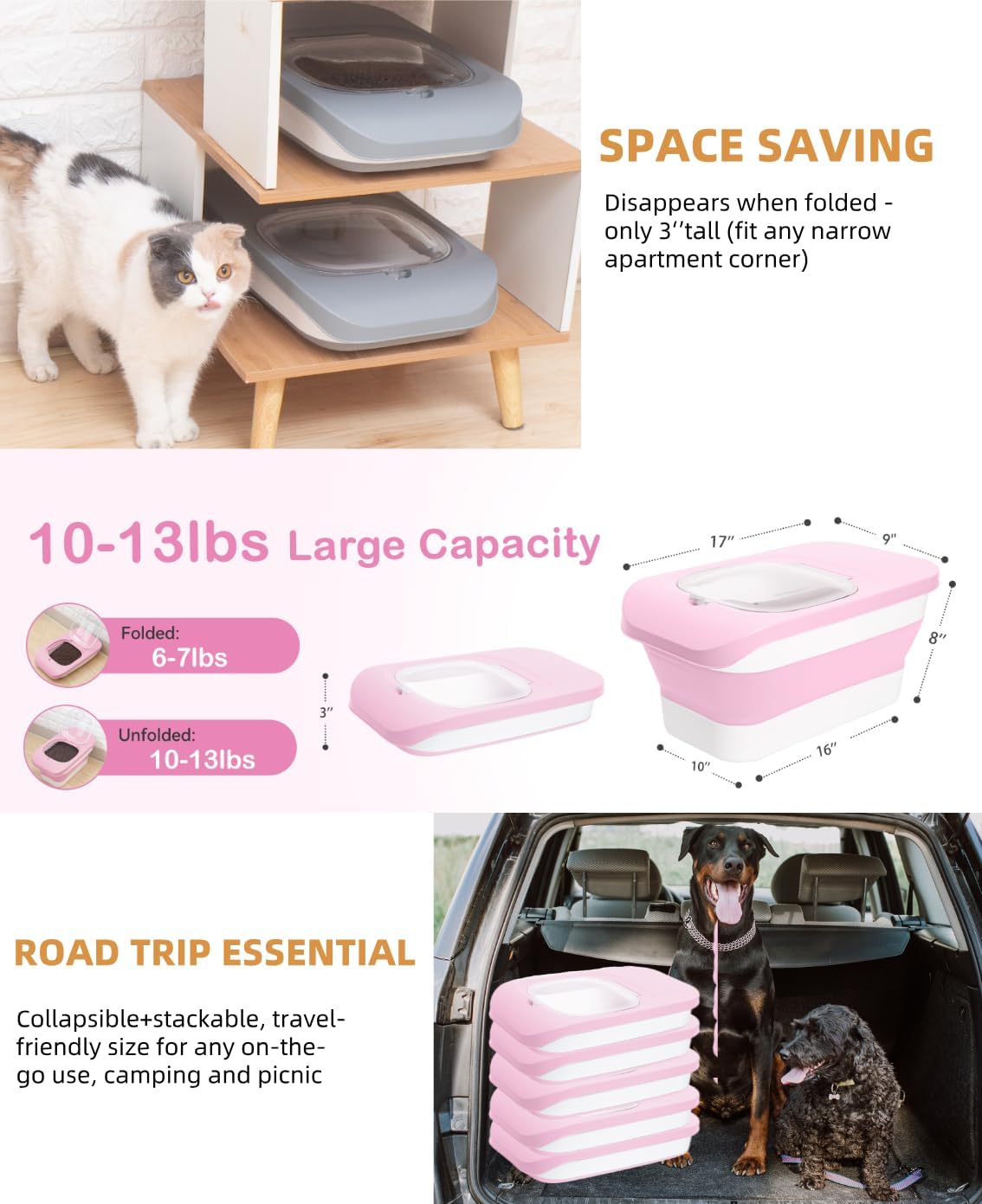 10-13 Lbs Dog Food Stroage Container, Collapsible Dog Food Containers with Airtight Lid, Pet Food Scoop, Pet Food Storage Container Dry Food for Dog, Cat and Other Pets