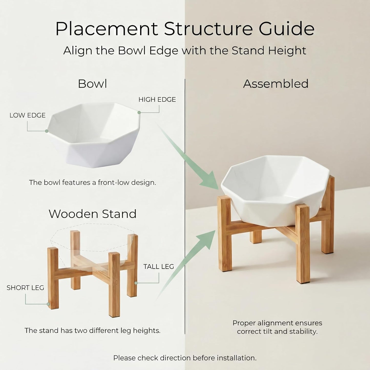 Ceramic Tilted Raised Cat Bowl - Elevated Food Bowl for Indoor Cats & Small Dogs - Shallow Wide Whisker-Friendly Design - Pet Dish Suitable for Feeding Dry, Wet, Treats & Canned Food - White