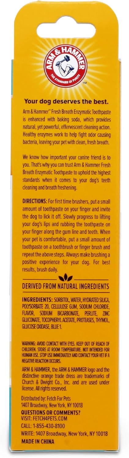Arm & Hammer for Pets Fresh Breath Enzymatic Dog Toothpaste, Vanilla Ginger Flavor, Safe for Puppies and Adult Dogs, Daily Baking Soda Dental Gel to Eliminate Bad Breath, 2.5 Oz