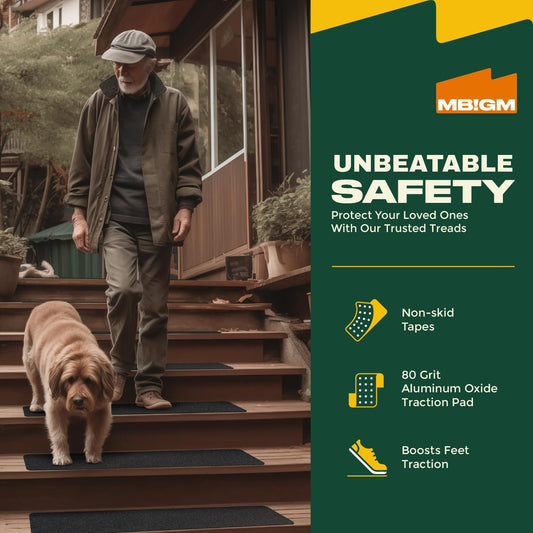 MBIGM 12-Pack Non-Slip Outdoor Stair Treads - Anti Slip 8" X 30" Grip Tape Adhesive Strips - Heavy Duty Traction for Steps, Staircase, Deck