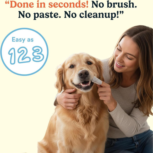 Jasper Dog Dental Wipes, Vet-Recommended Natural Cat & Dog Teeth Cleaning Wipes Dog Teeth Cleaner, Disposable Wipes Fresh Breath PlaqLift Technology Attacks Plaque and Buildup, Coconut, 60 Count