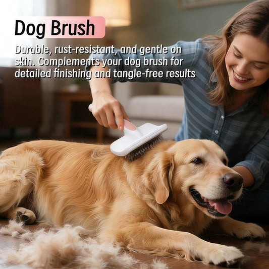 2pcs Slicker Brush for Dogs & Pet Comb Set, Professional Dog Grooming Brush for Goldendoodles, Poodles, Labradoodles, Dog Brush with Extra Long Pins to Effectively Remove Tangles, Knots and Mats