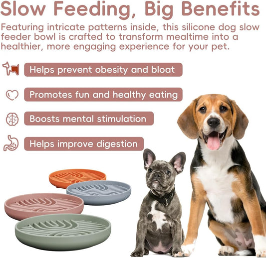 Slow Feeder Dog Bowls, Silicone Slow Feeder for Dogs & Puppies, Dog Puzzle Bowl with Suction Cup for Anxiety Relief, Slow Eating, Dishwasher Fit, for All Breed, Grey