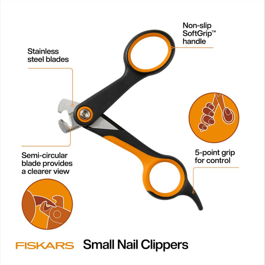 Fiskars Pet Large Nail Clippers, Cat and Dog Nail Trimmers for Grooming, Pet Supplies with Semi-Circular Blade & SoftGrip Handle with Safety Lock, 5.75”, Orange/Black