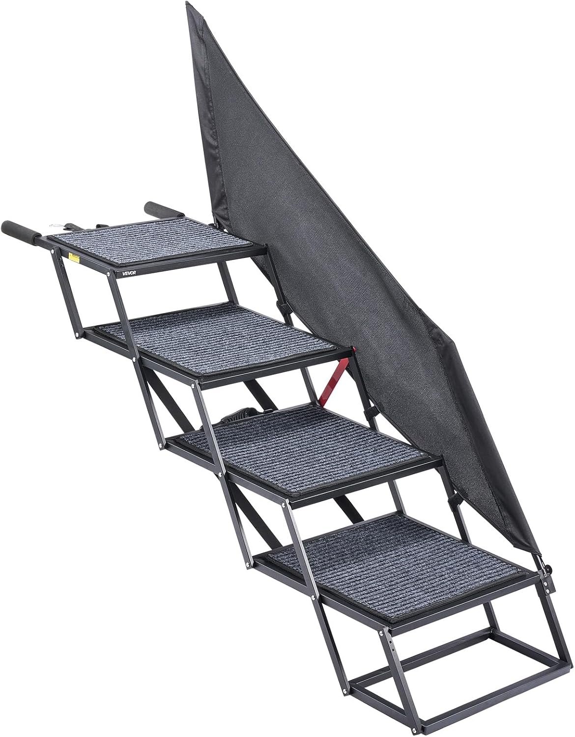 VEVOR Dog Stairs for Car, 4 Steps Extra Wide Foldable Dog Ramp for Large Dogs with Non-Slip Rug Surface, Portable Lightweight Pet Ladder for Car, SUV, Truck, High Beds, Sofas, Support up to 400 lbs