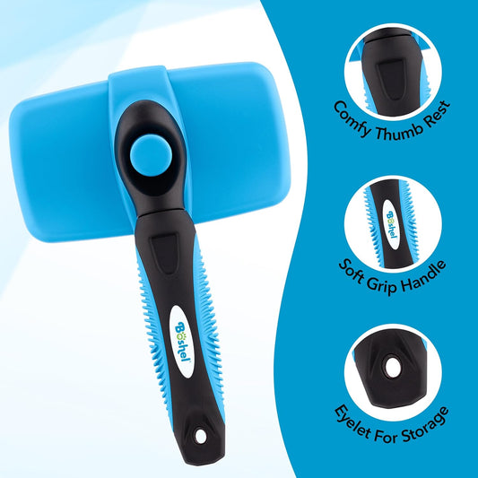 BOSHEL Slicker Brush for Dogs, Cats & Pets - Self Cleaning Grooming Brush for Long & Short Hair, Doodles, Poodles, Large & Small Breeds