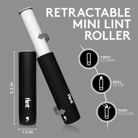 Flint Rose Gold Retractable Mini Lint Roller with 90 Extra Sticky Sheets, Small and Portable Lint Roller, Ideal Pet Hair Remover, Travel Lint Rollers for pet Hair Extra Sticky