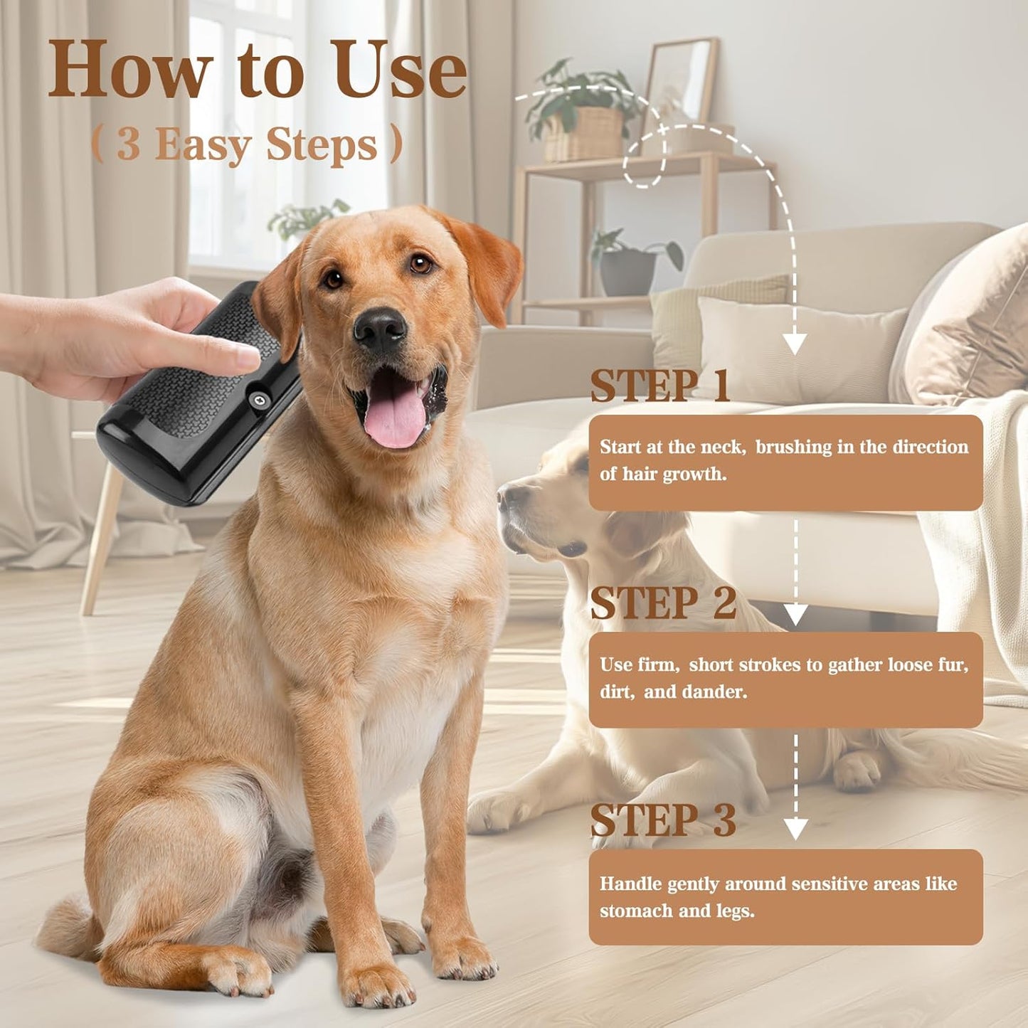 Deshedding Dog Brush for Shedding, Undercoat Grooming Tool for Dogs, Cats & Horses, Ergonomic Brush Painlessly Removes Pet Loose & Matted Hair, Reduces Shedding for Short, Medium & Long Hair Pets