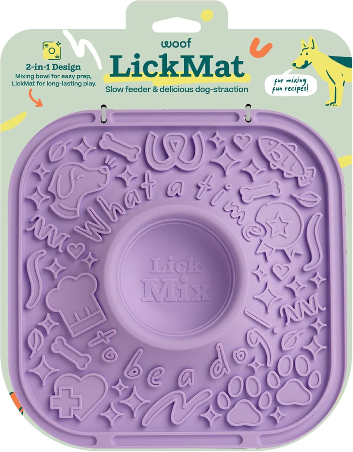 WOOF LickMat - Easy-to-Clean Lick Mat for Dogs - Slow Feeder Mat with Non-Slip Design - BPA-Free Silicone Lick Mat - Interactive Dog Toys - Green