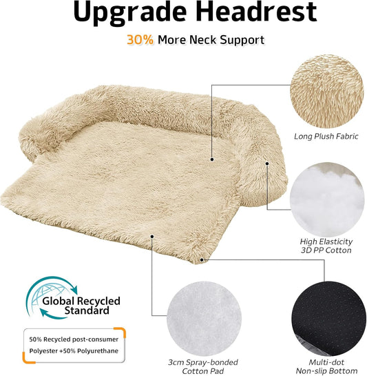 Calming Dog Bed Fluffy Plush Dog Mat for Furniture Protector with Removable Washable Cover for Large Medium Small Dogs and Cats (Large, Light Grey)