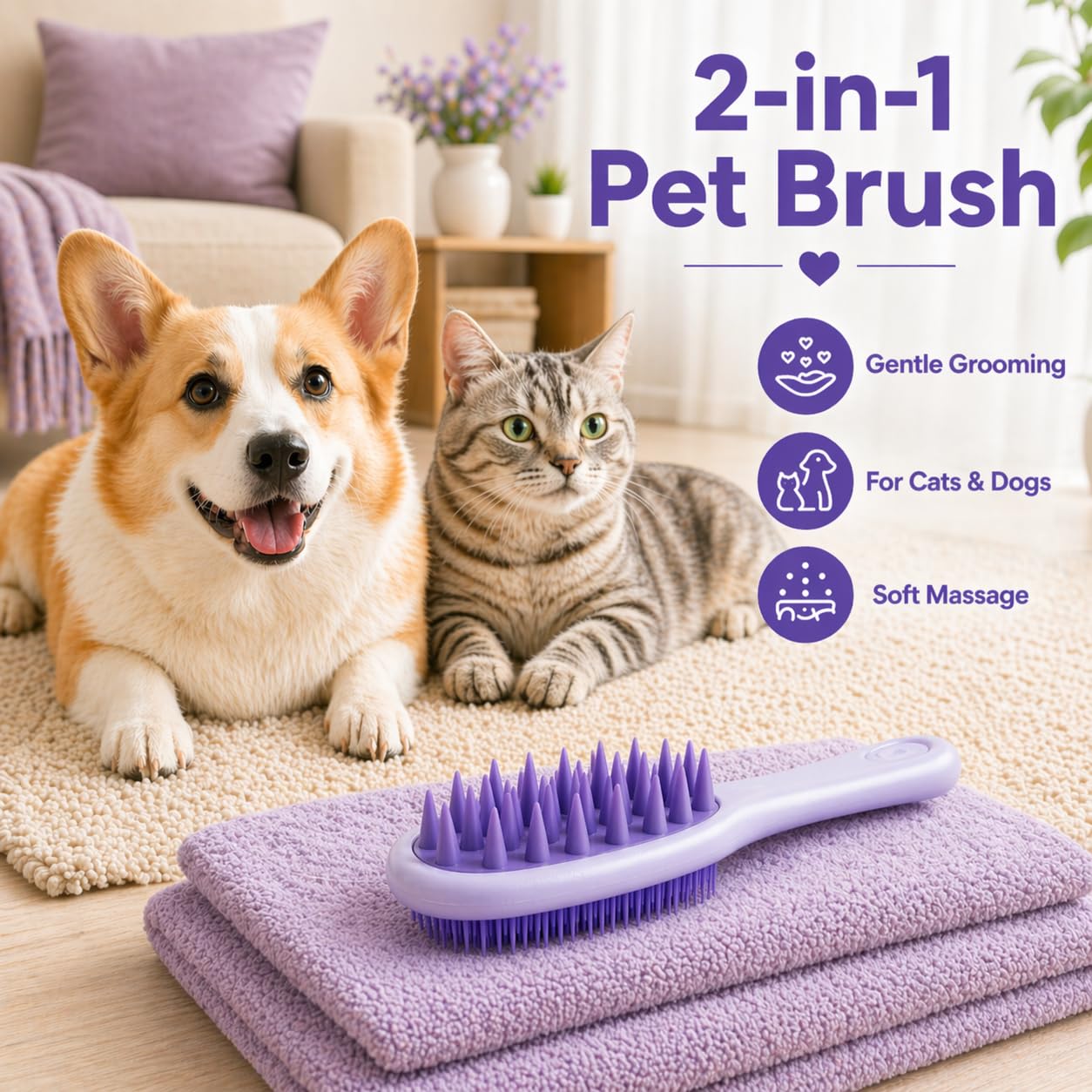 Dog Brush for Shedding, Long Handle Silicone Dog Bath Brush for Dogs and Cats, Dog Shampoo Brush and Scrubber for Bath, Pet Grooming Brush for Wet Dry Massage and Deshedding