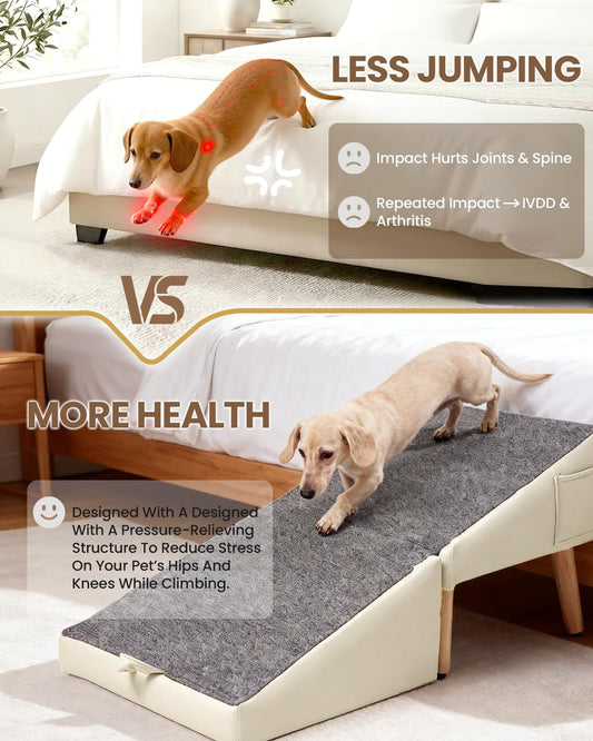 Dog Ramp for Couch & Bed, 2-in-1 Dog Stairs for Small and Medium Dogs & Cats, 16'' Indoor Pet Ramp with 23Β°Gentle Slope, Non-Slip Felt, Joint Protection for Senior & Injured Pets, Sturdy Ottoman-Style
