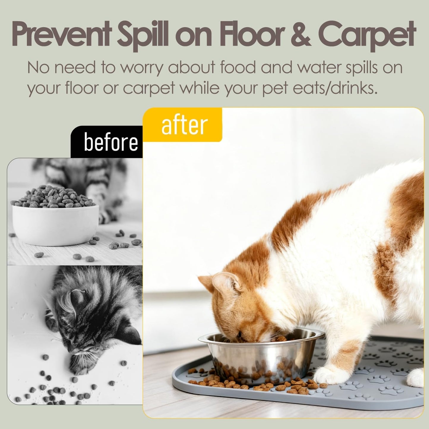 Pet Feeding Mat, Waterproof Anti-Slip Placemats for Dog Cat Bowl Silicone Pet Food Mat, Raised Edge Prevent Spills on Floor & Carpet, Dishwasher Safe (Beige, 11" x 11")