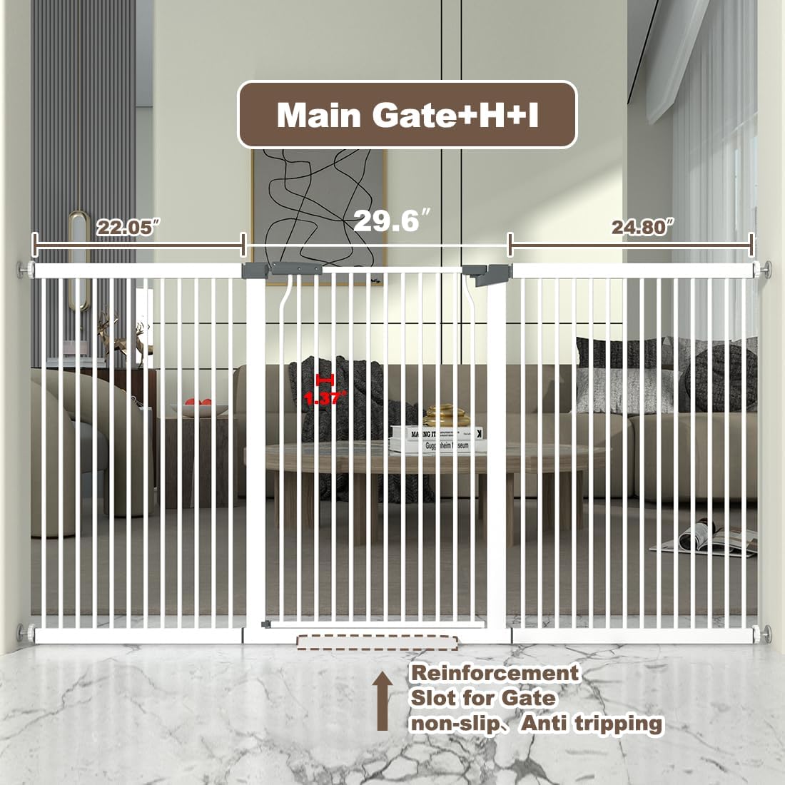 41" Extra Tall Cat Gate for Doorway, 49.2-54.7 Metal Pet Baby Safe Gate, Extra Wide Pressure Mounted Child Door with Expansion Kit, No Drilling No Climb Cat Fence Indoor, Tall Dog Gate, White